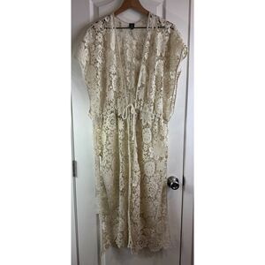 Echo Women's Cream Floral Lace Longline Swimsuit Cover Up One Size